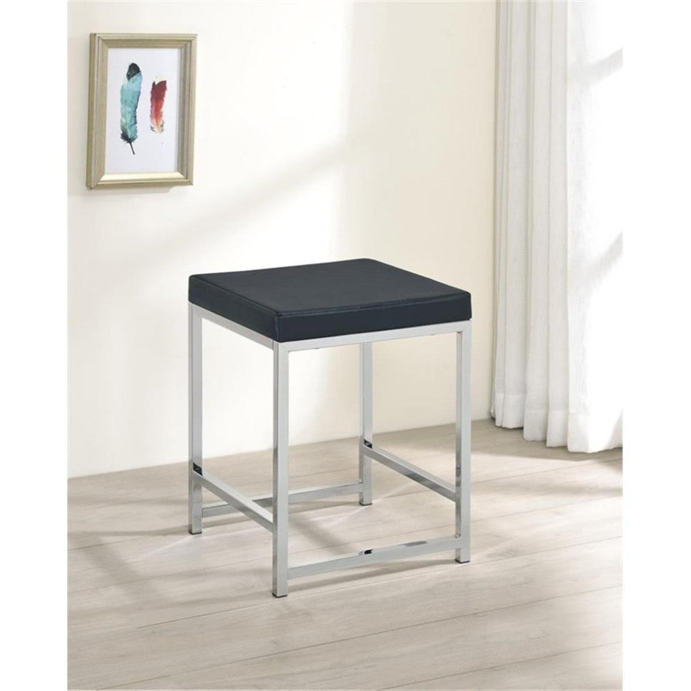 Coaster Afshan Upholstered Faux Leather Vanity Stool with Square Padded in Gray