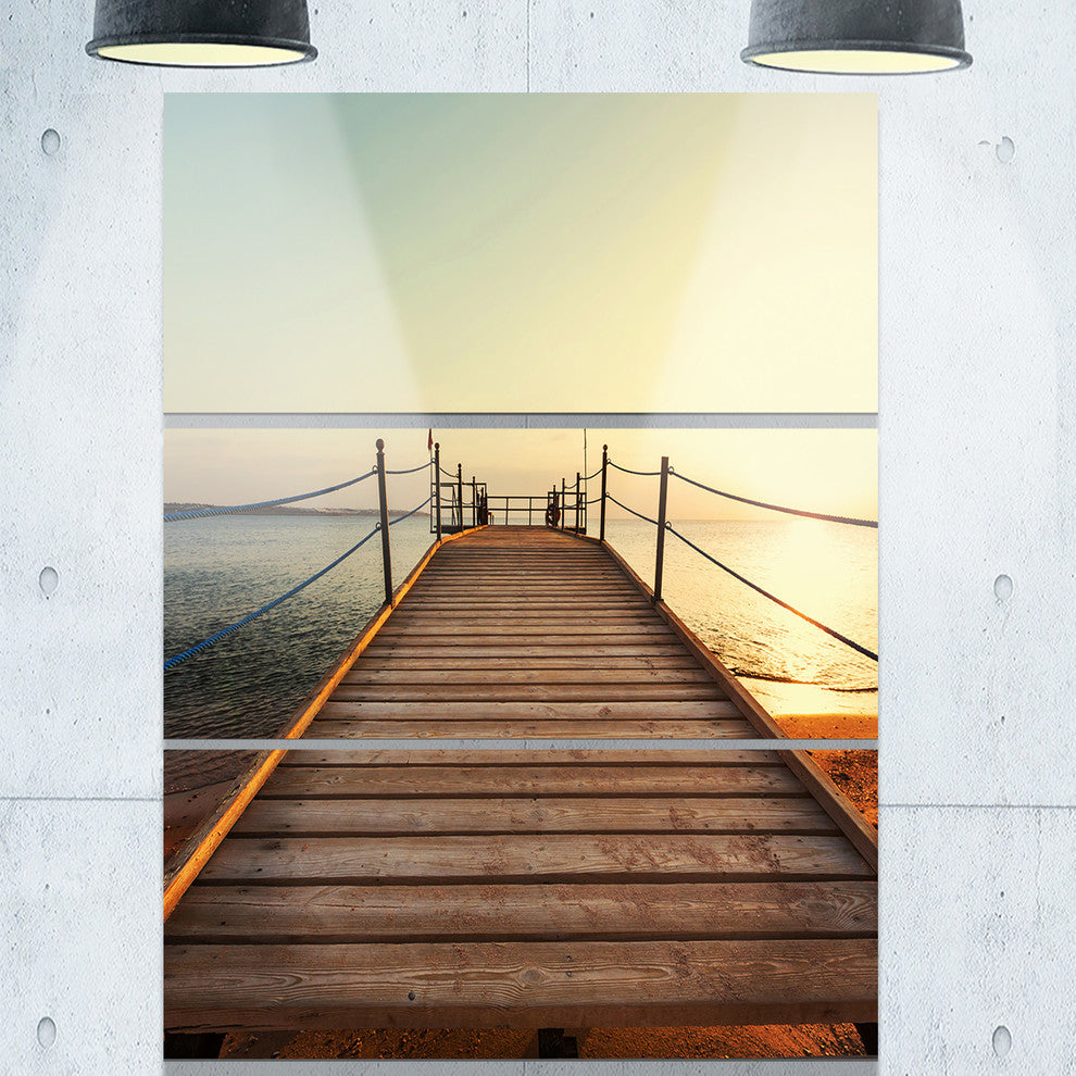"Strong Wooden Boardwalk into Sea" Sea Bridge Metal Wall Art, 3 Panels, 28"x36"