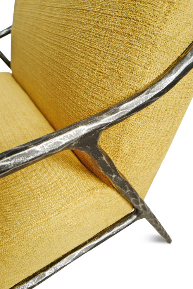 Modern Hammered Iron & Mustard Yellow Accent Chair