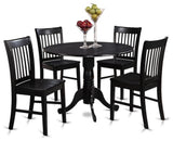 5-Piece Small Kitchen Table and Chairs Set, Round Table, 4 Dinette Chairs, Black
