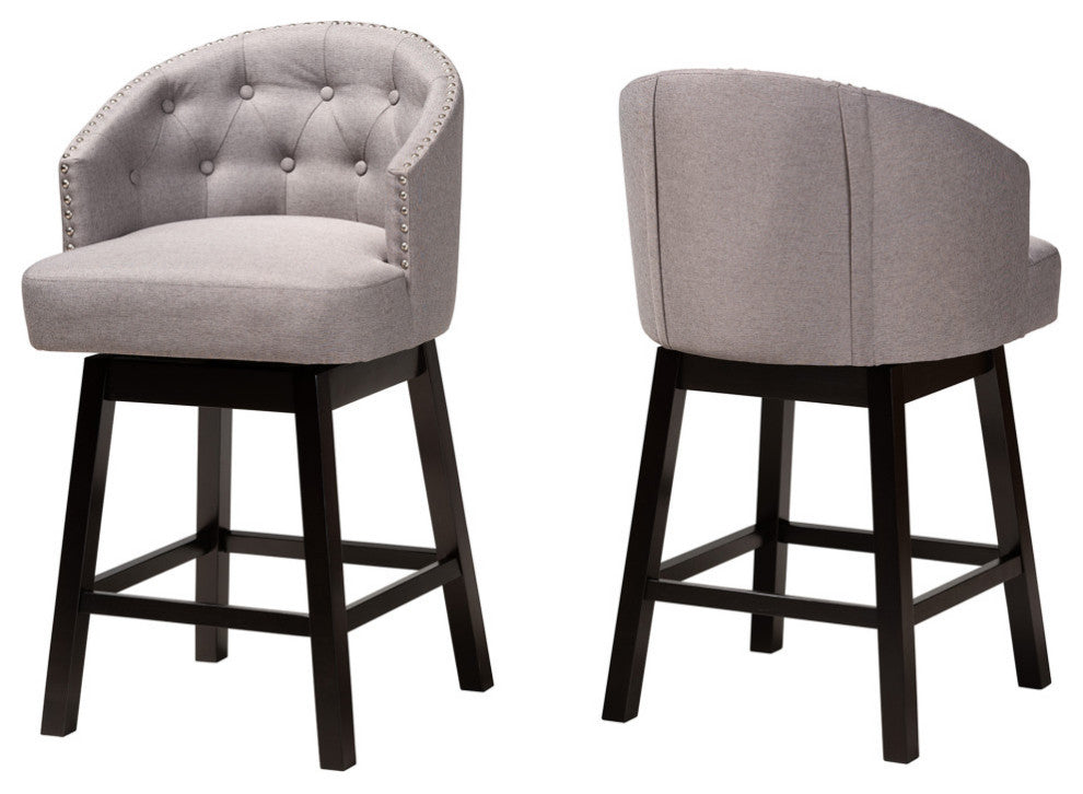 Tinalyn Swivel Counter Stool, Set of 2, Gray/Espresso Brown, Fabric