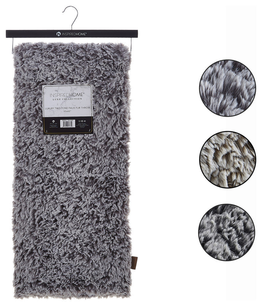 Inspired Home Lucius Throw Two Tone, Polyester 50"x60", Gray