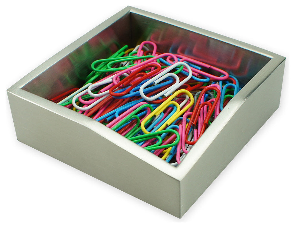 ArtsOnDesk Modern Paper Clip Holder, Stainless Steel Satin Finish.