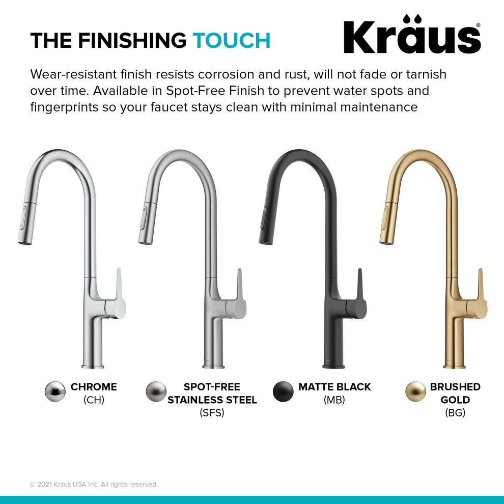 Oletto Pull-Down 1-Hole Kitchen Faucet, Matte Black, Model Kpf-3101mb