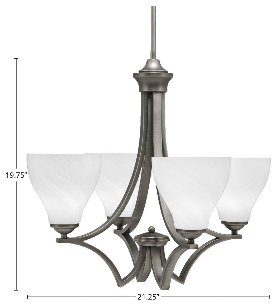 Zilo Uplight, 4 Light, Chandelier, Graphite Finish With 6.25" White Marble Glass