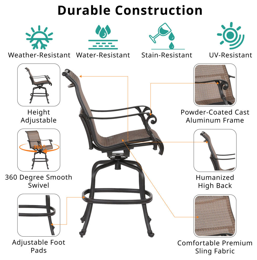 Stinson Sling Bar Stool With Aluminum Frame, All-Weather,Set of 2