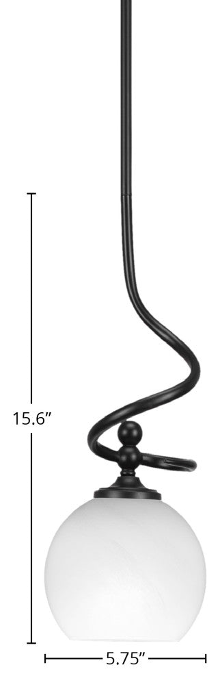 Capri 1-Light Mini Pendant with Hang Straight Swivel, Matte Black/White Marble