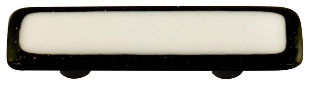 Art Glass Rectangle Bordered Pull, Alum Post, Black Border White