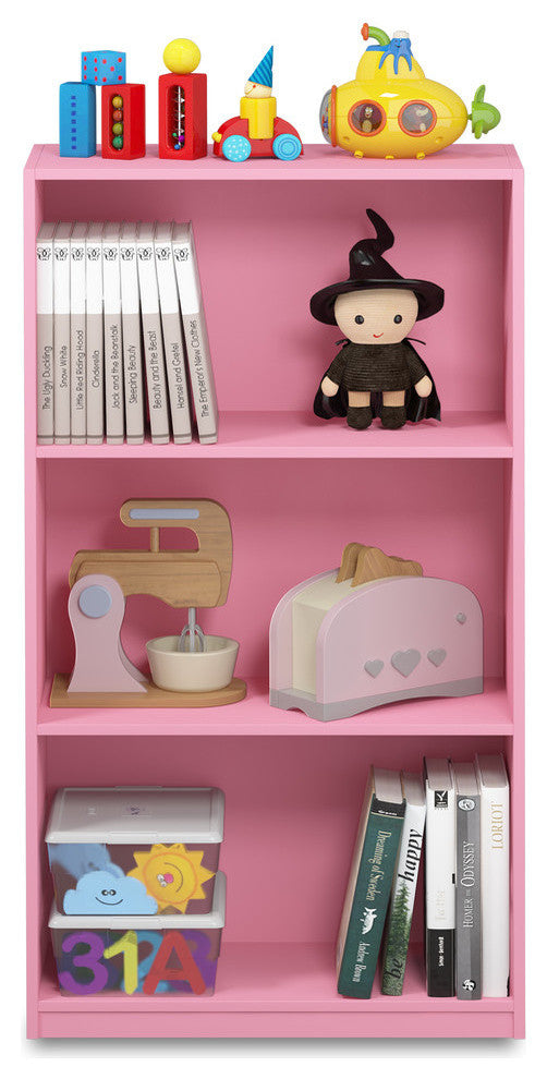 Furinno Basic 3-Tier Bookcase Storage Shelves, Pink, 99736PI