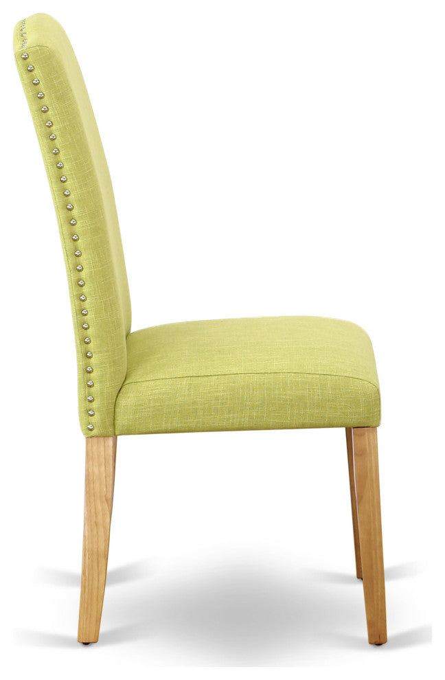 5Pc Square 36" Table And Four Parson Chair, Oak Leg And Linen Fabric Limelight