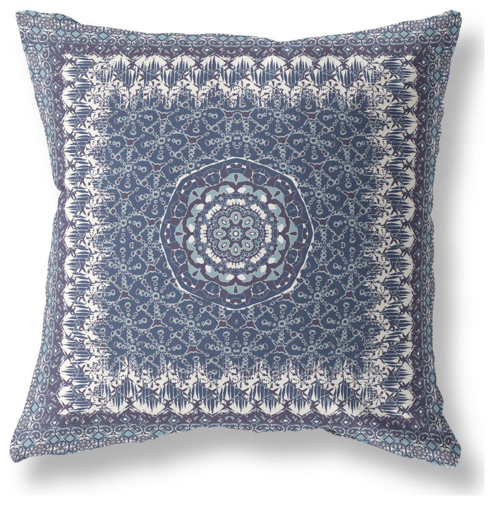 18 Indigo White Holy Floral Indoor Outdoor Throw Pillow
