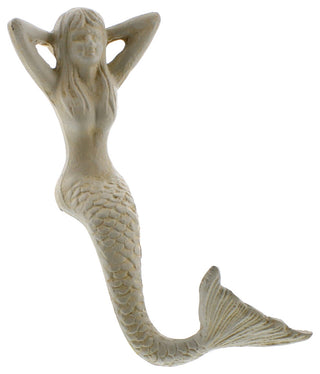 Coastal Mermaid Stocking Hanger Christmas Shelf Distressed White Iron 7 inch