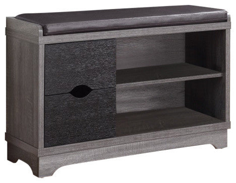 Benzara BM160276 Sophisticated Shoe Cabinet with Leatherette Seat, Black