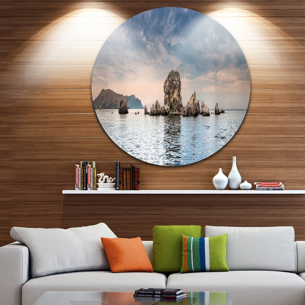 Crimean Peninsula Seashore Panorama, Seascape Disc Metal Wall Art, 11"