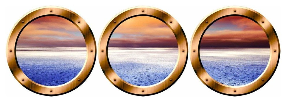 VWAQ Arctic Scenery Wall Decals, Porthole Window Decor, Bronze, 14" Diameter