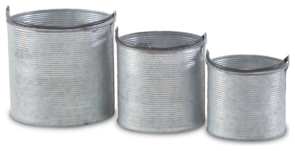 Textured Metal Garden Buckets, Set of 3