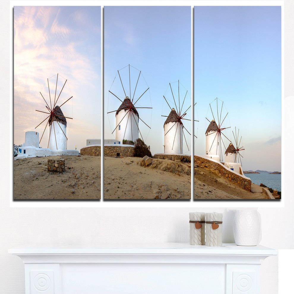 "Traditional Greek Windmills Panorama" Metal Wall Art, 3 Panels, 36"x28"