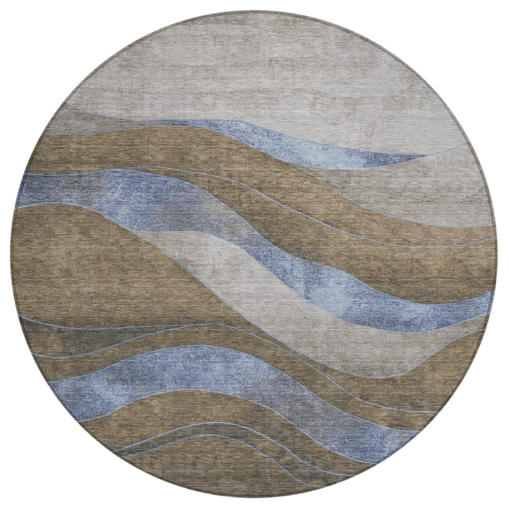 Machine Washable Indoor/Outdoor Chantille ACN1892 Taupe 8' x 8' Round Rug