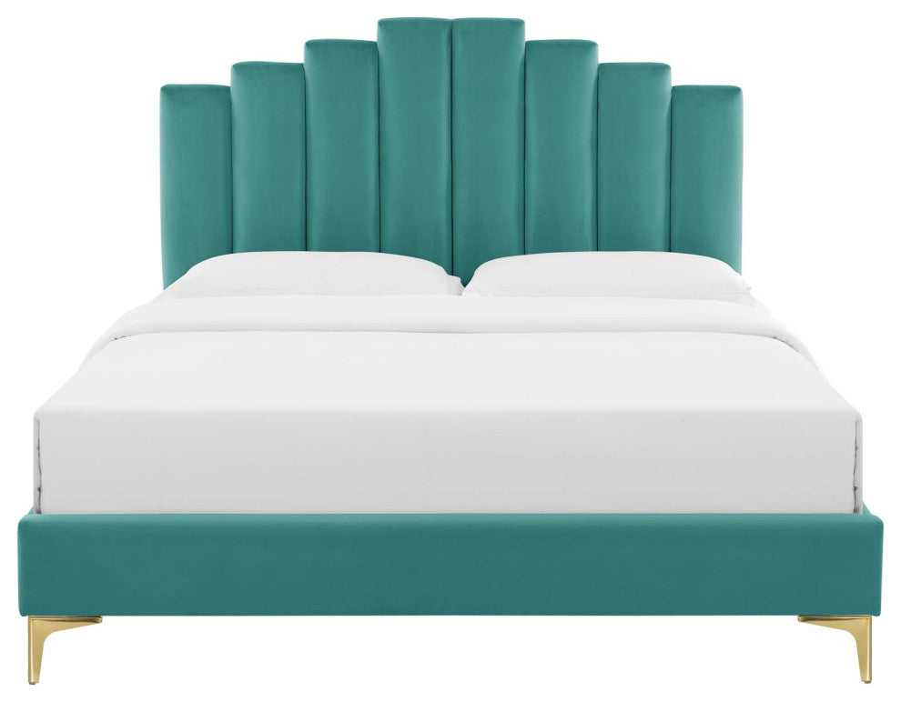 Elise Queen Performance Velvet Platform Bed MOD-6693-TEA