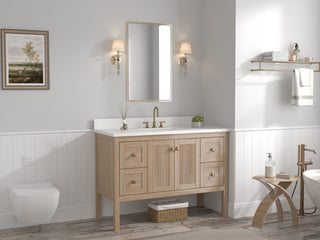 Modern Light Oak Sera Bathroom Vanity With White Quartz Top, 48" Single Sink