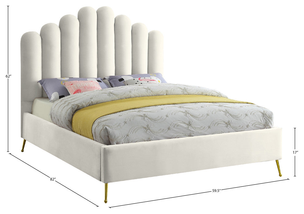 Lily Velvet Bed, Cream, Full