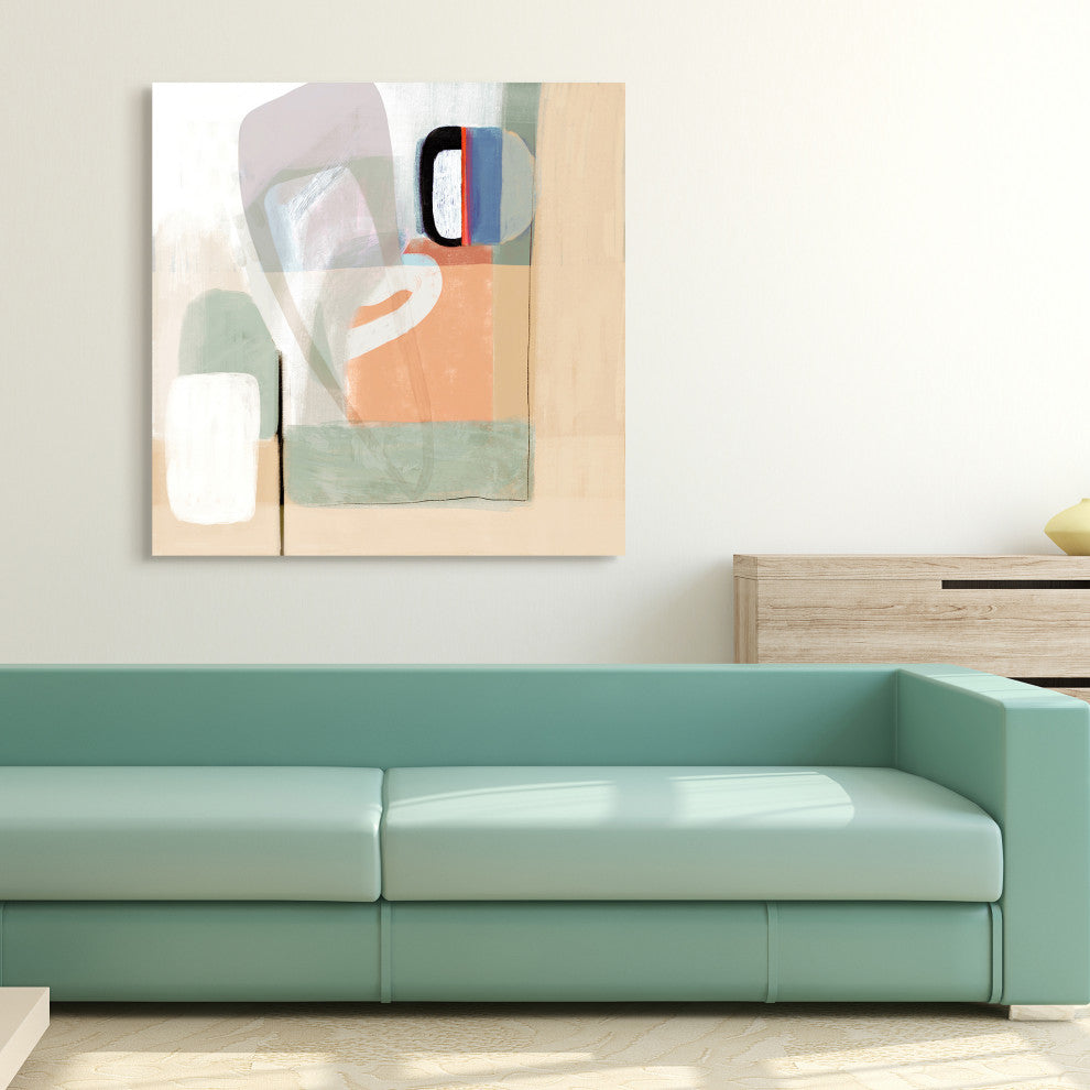 "Multiform I" Abstract Wall Art on Frameless Free Floating Tempered Glass