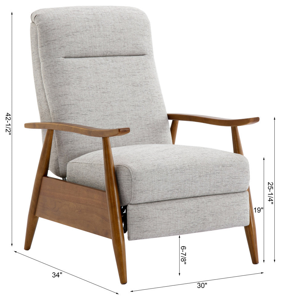 Terni Wood Arm Push Back Recliner, Performance Fabric, Sea Oat
