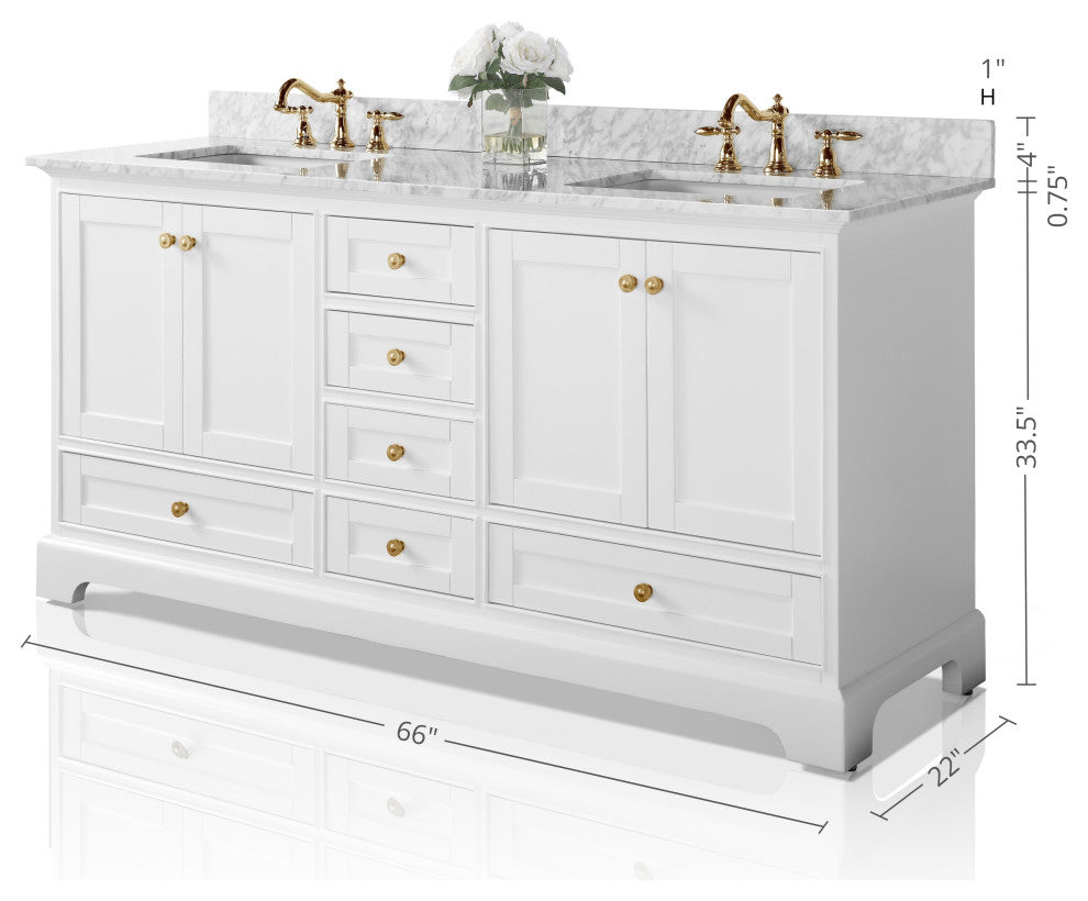 Audrey Vanity Set, White, 66", Gold Hardware, No Mirror