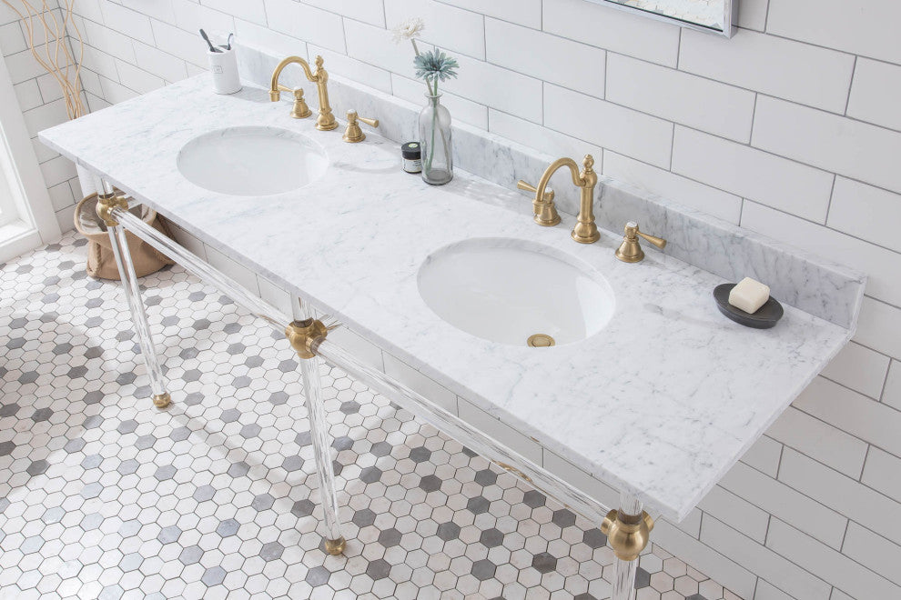 Empire 72" Wide Double Wash Stand Only, Satin Brass