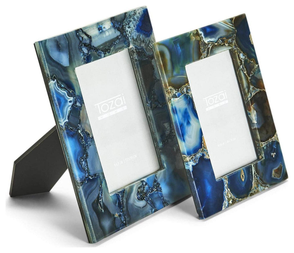 Two's Company Genuine Blue Agate Photo Frames, Gift Box, Set of 2