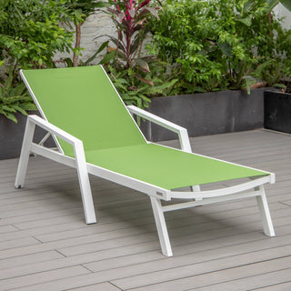 LeisureMod Marlin Chaise Lounge Set With Arms and Fire Pit Table, Green