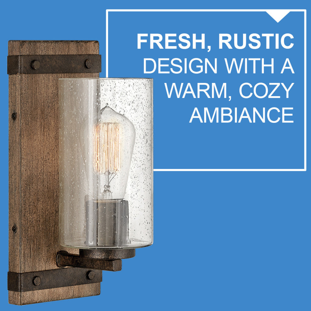 Hinkley Sawyer 11" Single Light Vanity Wall Sconce, In Sequoia + Iron Rust