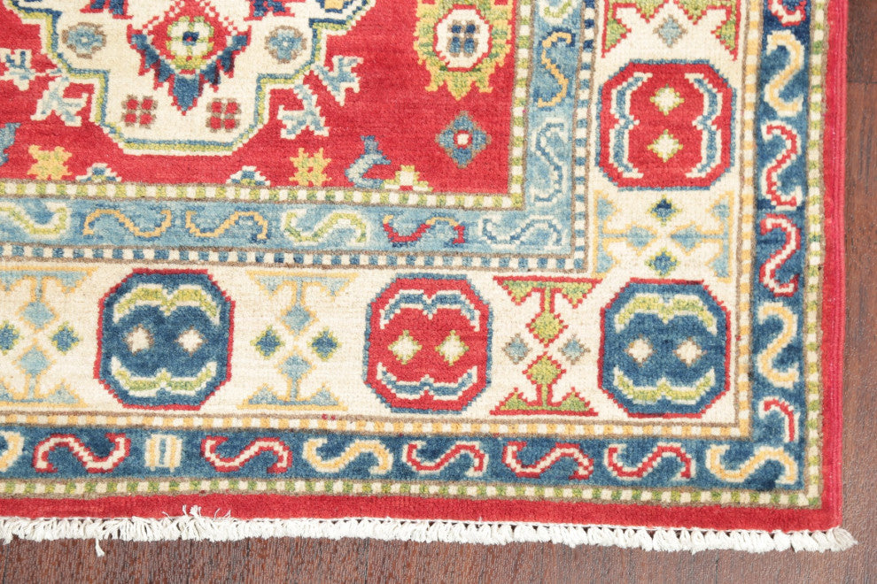 Kazak Oriental Traditional Pakistani Hand Made Area Rug, Red, 5'1"x3'3