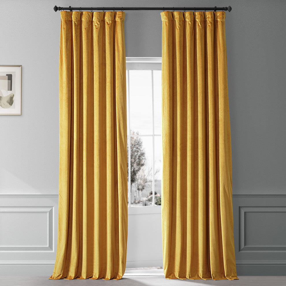 Signature Plush Velvet Blackout Curtain Single Panel, Sophomore Gold, 50"w X 108"l
