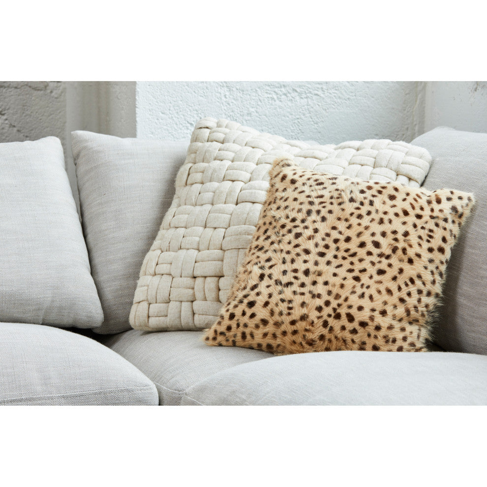 Contemporary Spotted Goat Fur Pillow Cream - White