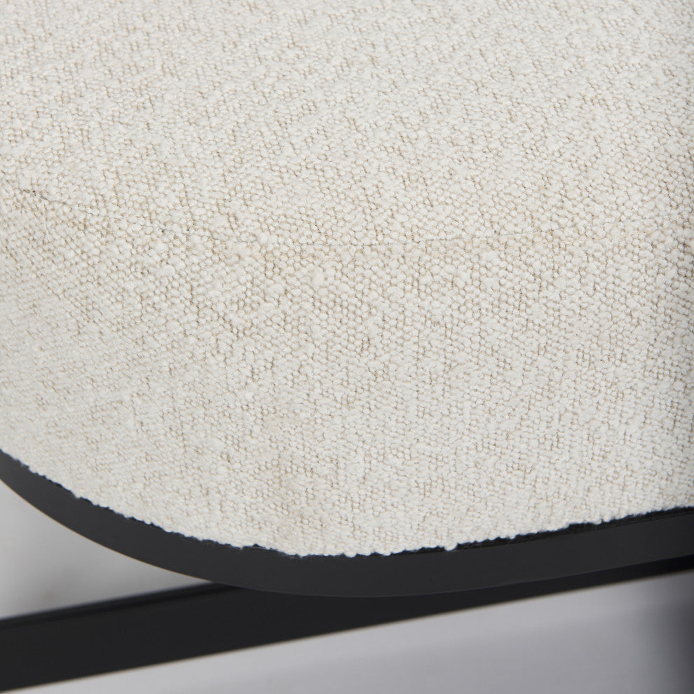 Amelia Cream Boucle Fabric Seat w/ Black Metal Base Upholstered Bench