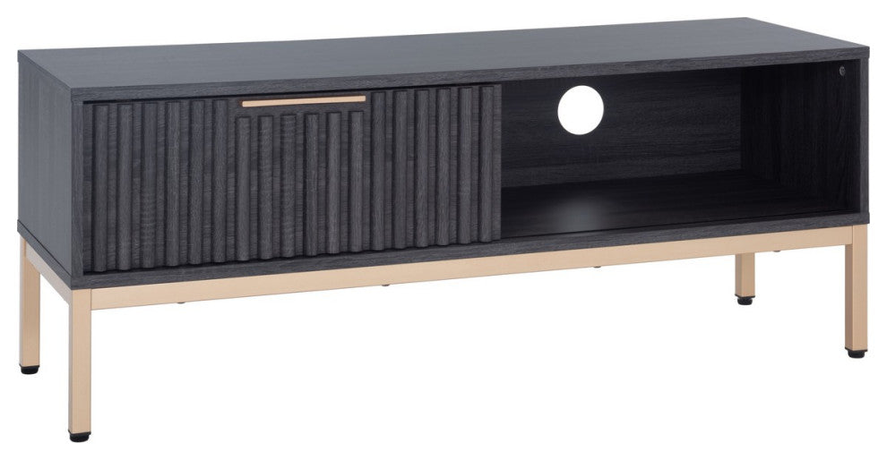Safavieh Lylia 1 Door Media Stand, Distressed Black/Gold