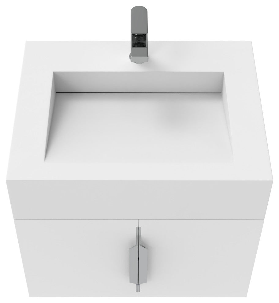 CastelloUSA Nile 24" Wall Mounted Bathroom Vanity Set, White, White Top, Chrome Handles