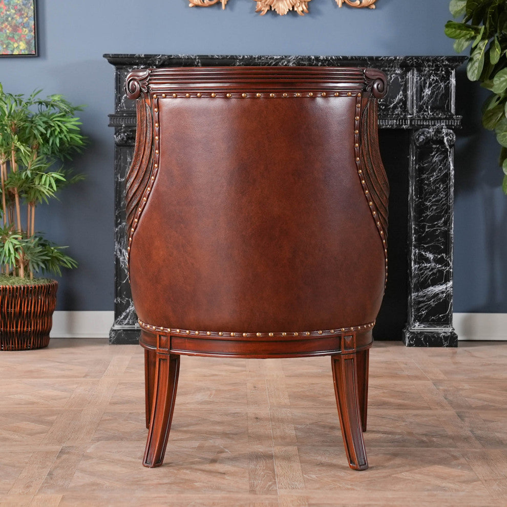 Mahogany Swan Arm Chair With Leather