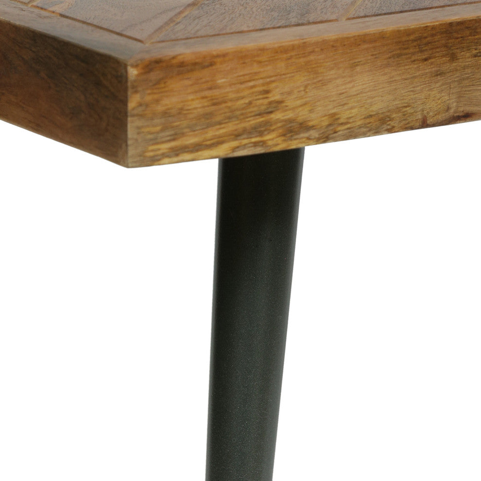 Tilton Boho Handcrafted Mango Wood Parquet Coffee Table, Natural Honey and Gray