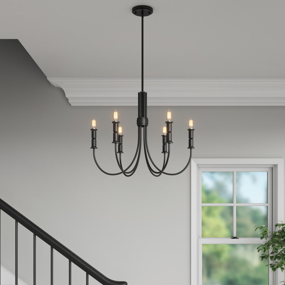 6 Light 26 in. Matte Black Chandelier