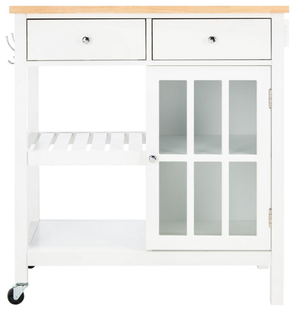 Safavieh Locklyn 1 Door 2 Drawer 2 Shelf Cart, White/Natural