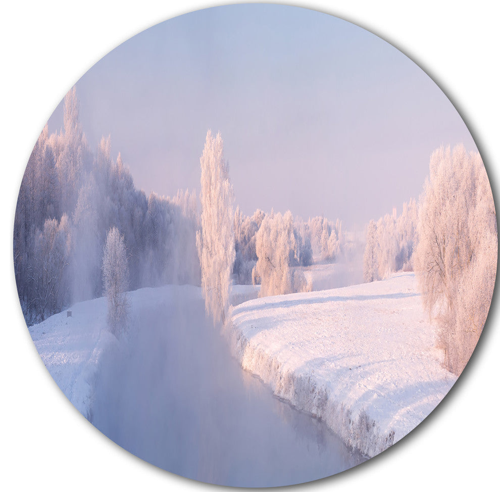 Bright Colorful Winter Day, Landscape Large Disc Metal Wall Art, 11"