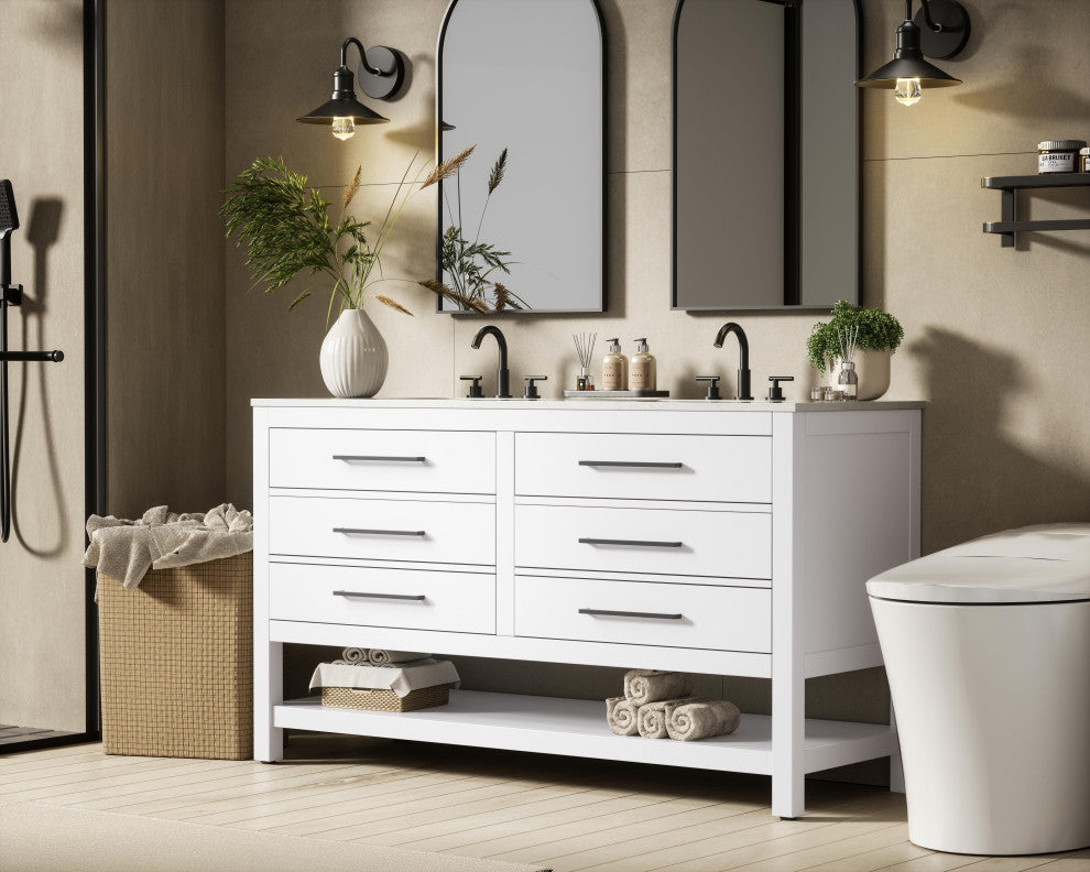 Home Living 60" Double Bathroom Vanity, White
