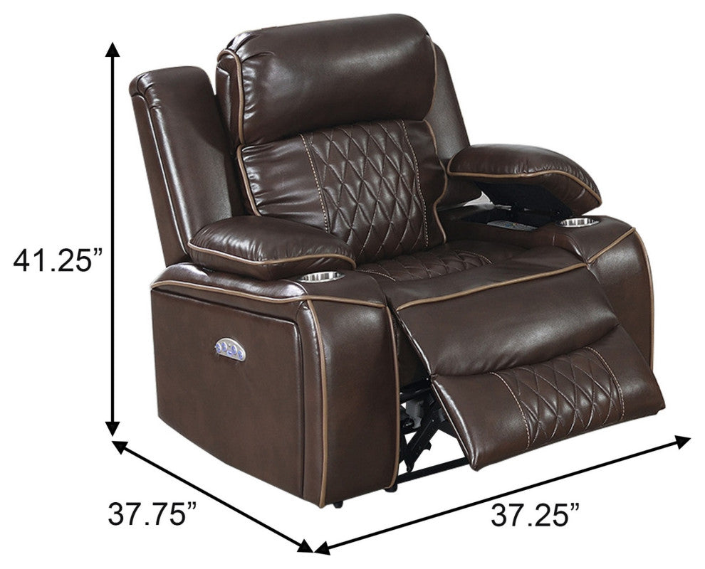 Xiu 38" Power Recliner Chair, USB Port, Storage, Faux Leather, Brown