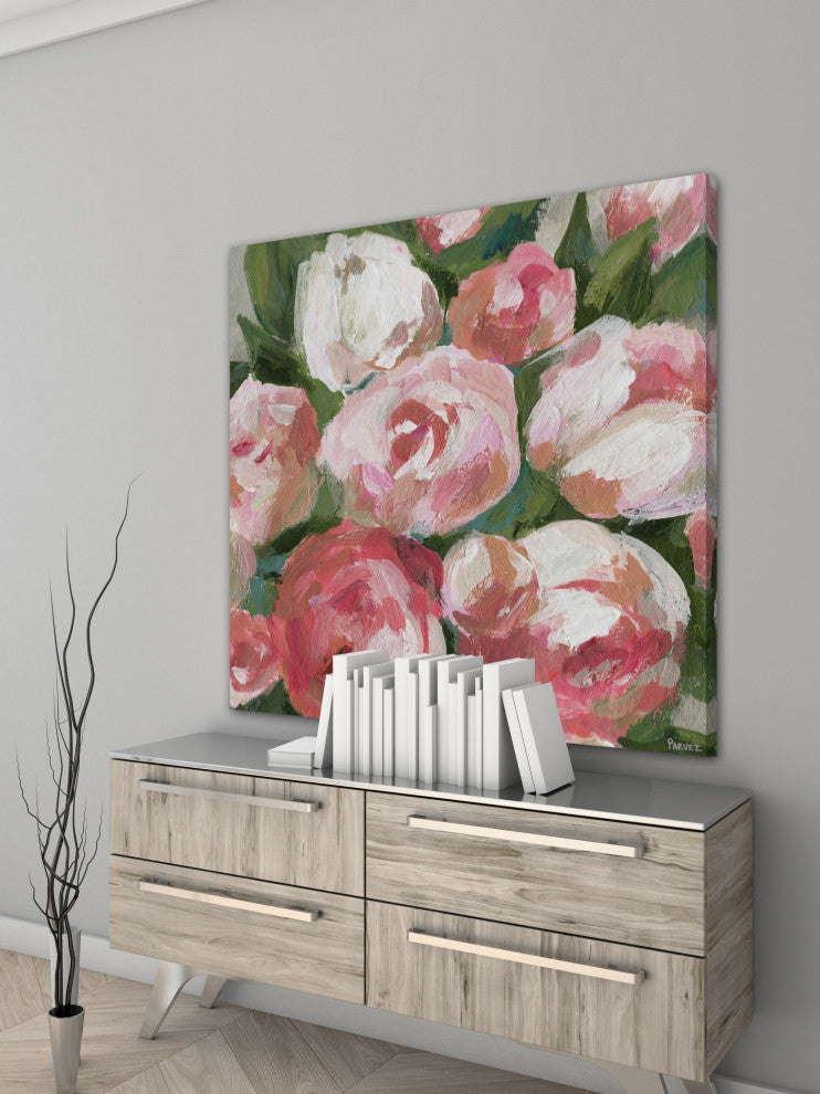 "Pink Tulip Zoom" Painting Print on Wrapped Canvas, 48"x48"