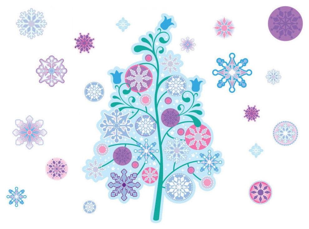 Frozen Inspired Tree Fabric Walll Decals With 18 Snowflakes