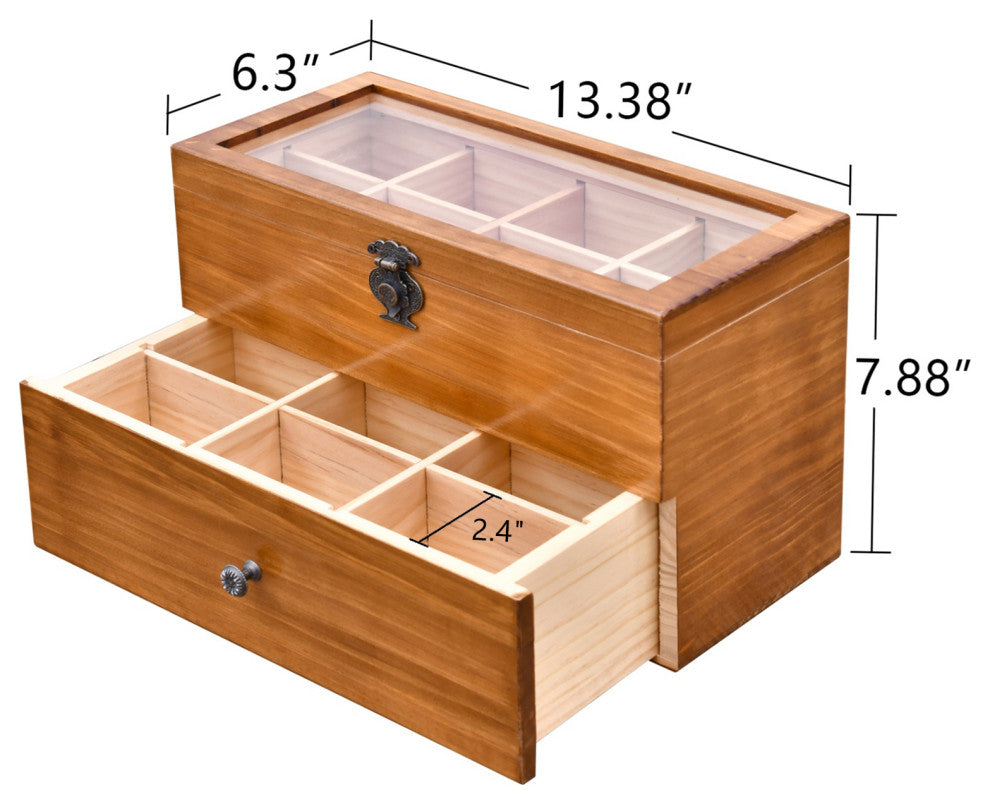 WELLAND Large Capacity Vintage Wood Tea Bag Box