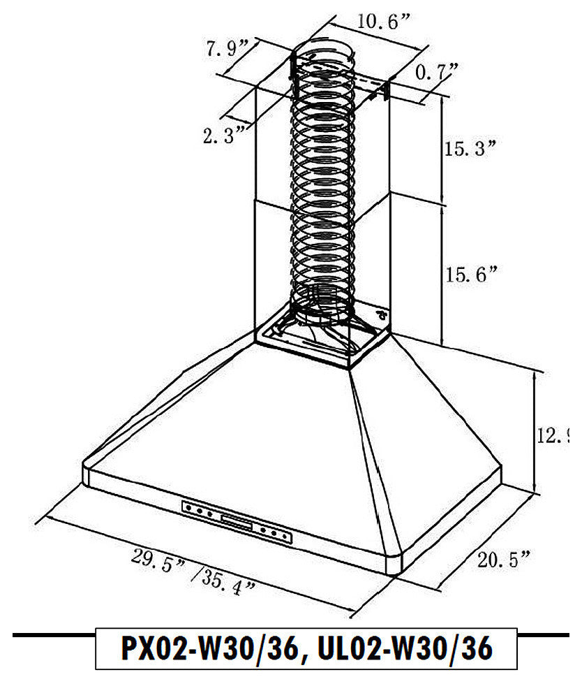 XtremeAir Ultra Series UL02-W36, 36", 900 Wall Mount Range Hood