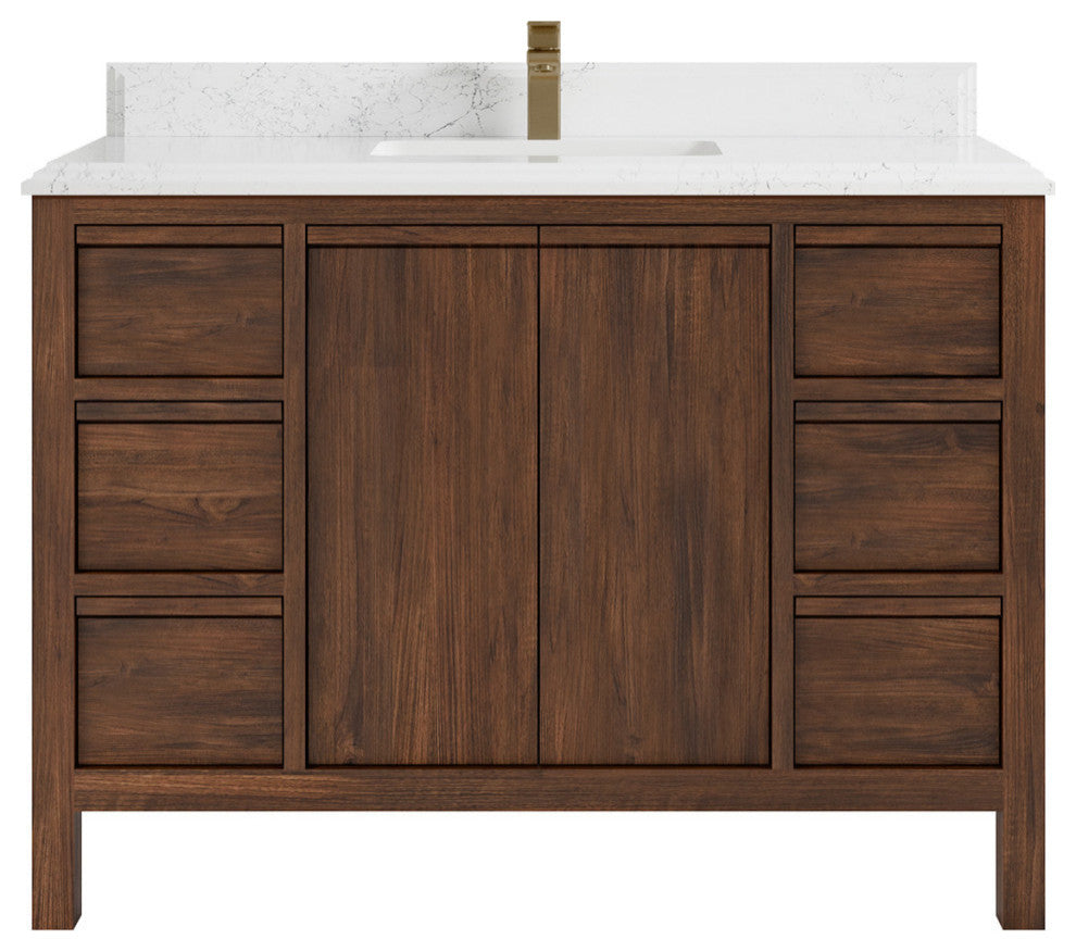 Elizabeth 48 Single Sink Bath Vanity in Dark Walnut Teak 1.5" Empira Quartz